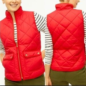 J. Crew Red Quilted Puffer Vest Snap Pockets Women’s Size Medium New with Tags